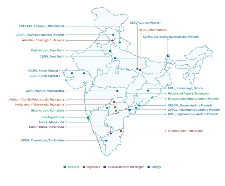 Mobile view of GMR Groupâ€™s national presence map.