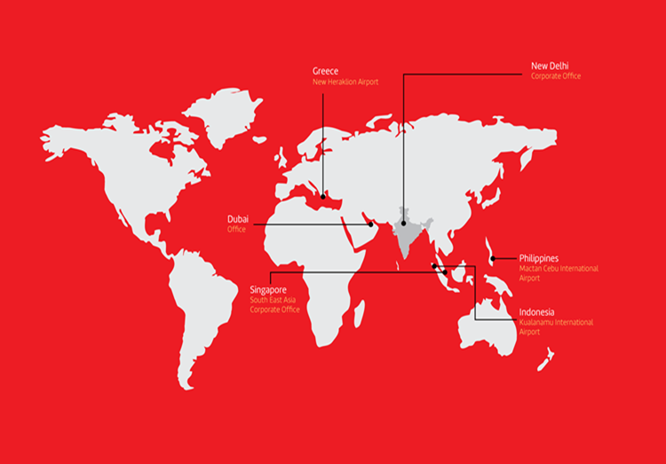 Mobile view of GMR Group's global map presence.